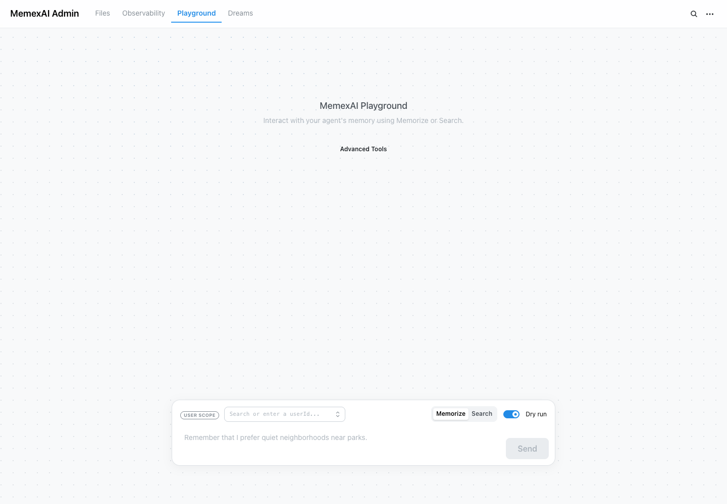 MemexAI admin tool playground